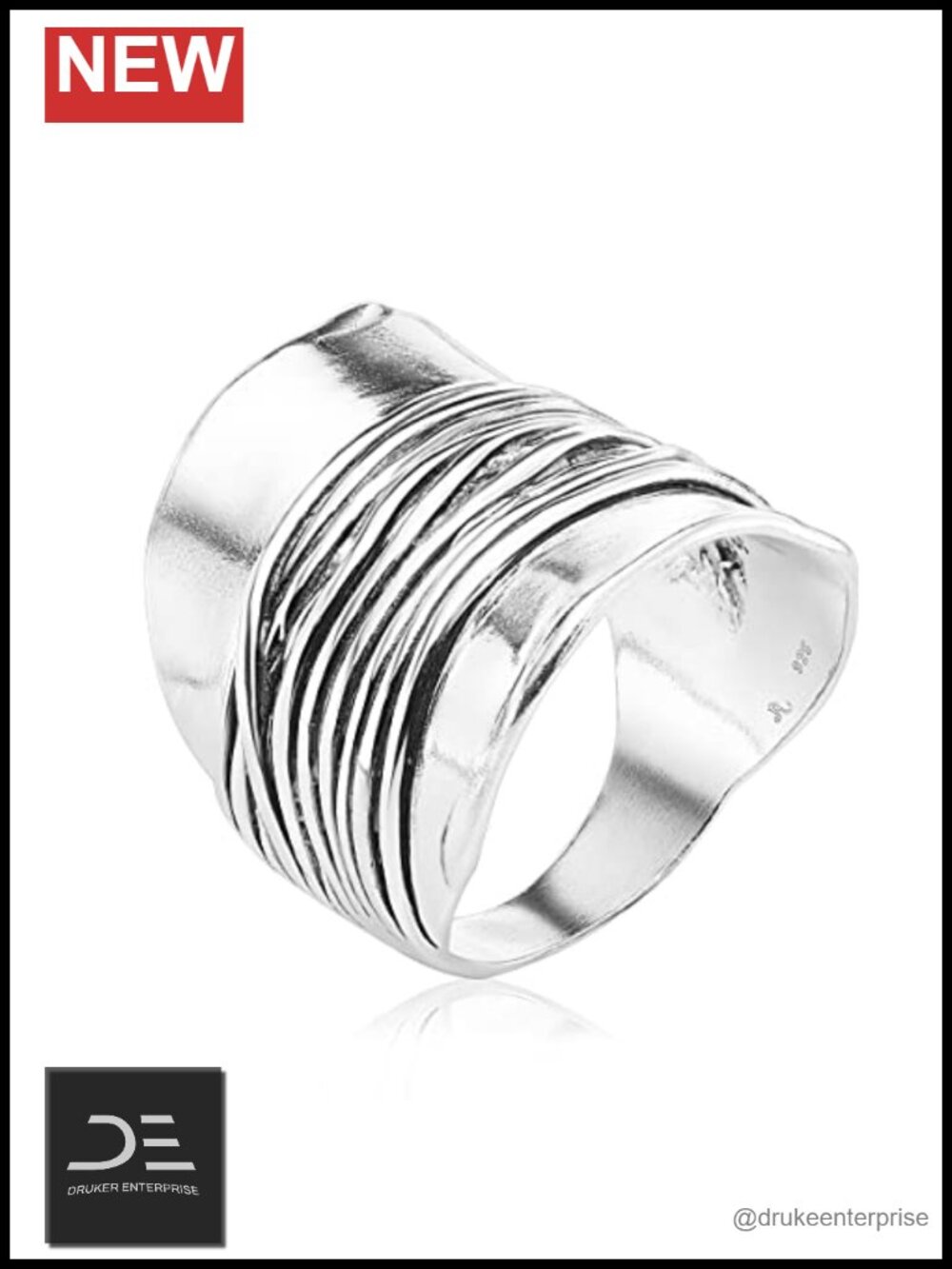 Vintage 925 Sterling Silver Wide Shield Ring